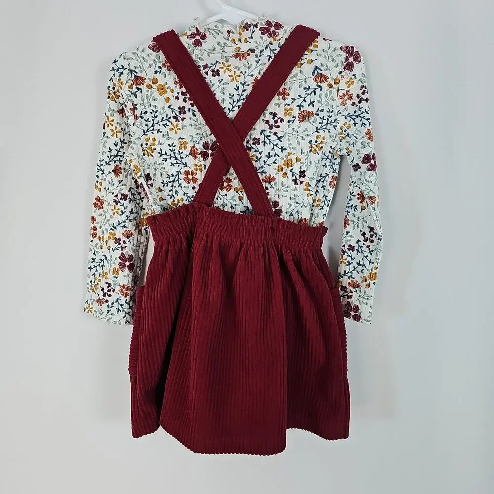 WONDER NATION Girls' 3T 2-PIECE OUTFIT,Fall/Autumn/Thanksgiving/Red/Floral/Dress